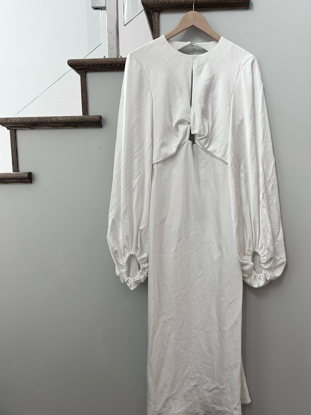 Anthropologie White Long-Sleeve Twist-Front Midi Dress